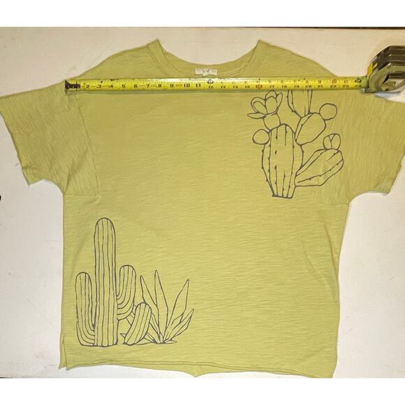 Easel Los Angeles 100% Cotton Cactus Graphic Tee Sz S Chartreuse Boxy Fit EUC - Picture 3 of 8